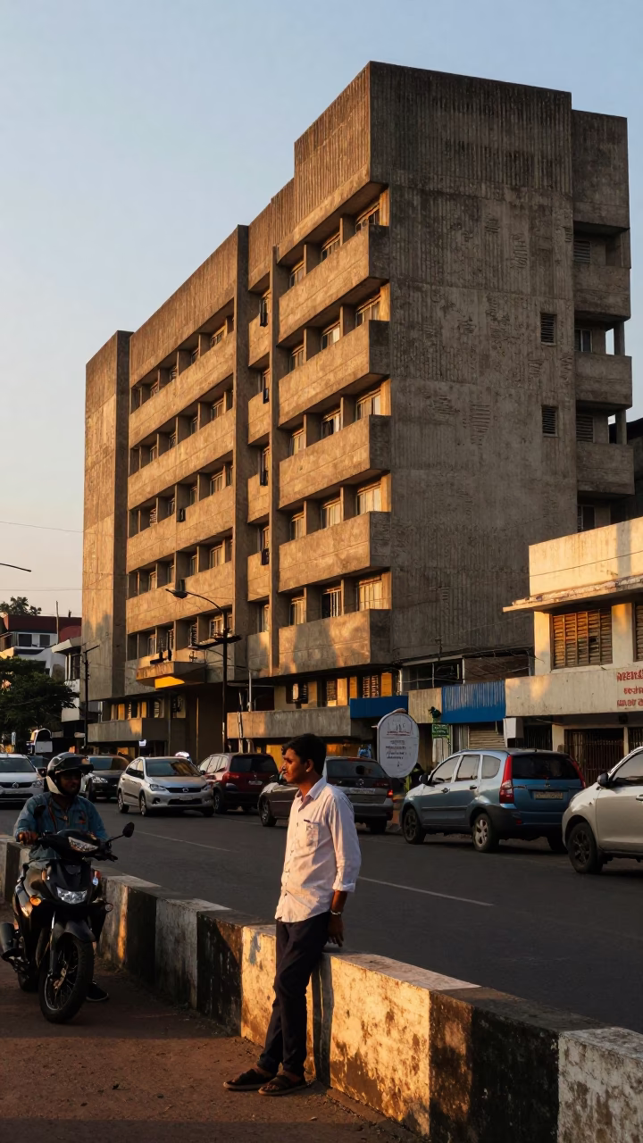 Sunset Street Scene in Chennai India with Concrete Architecture and Daily Life in in Chennai, India