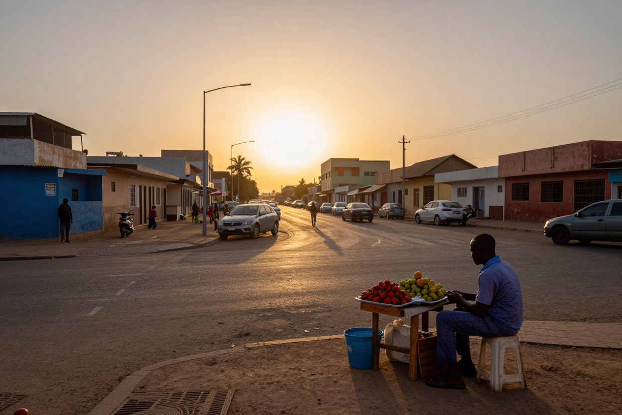 Sunset Street Scene in Dakar Senegal with Sunlight and Local Activity in in Dakar, Senegal