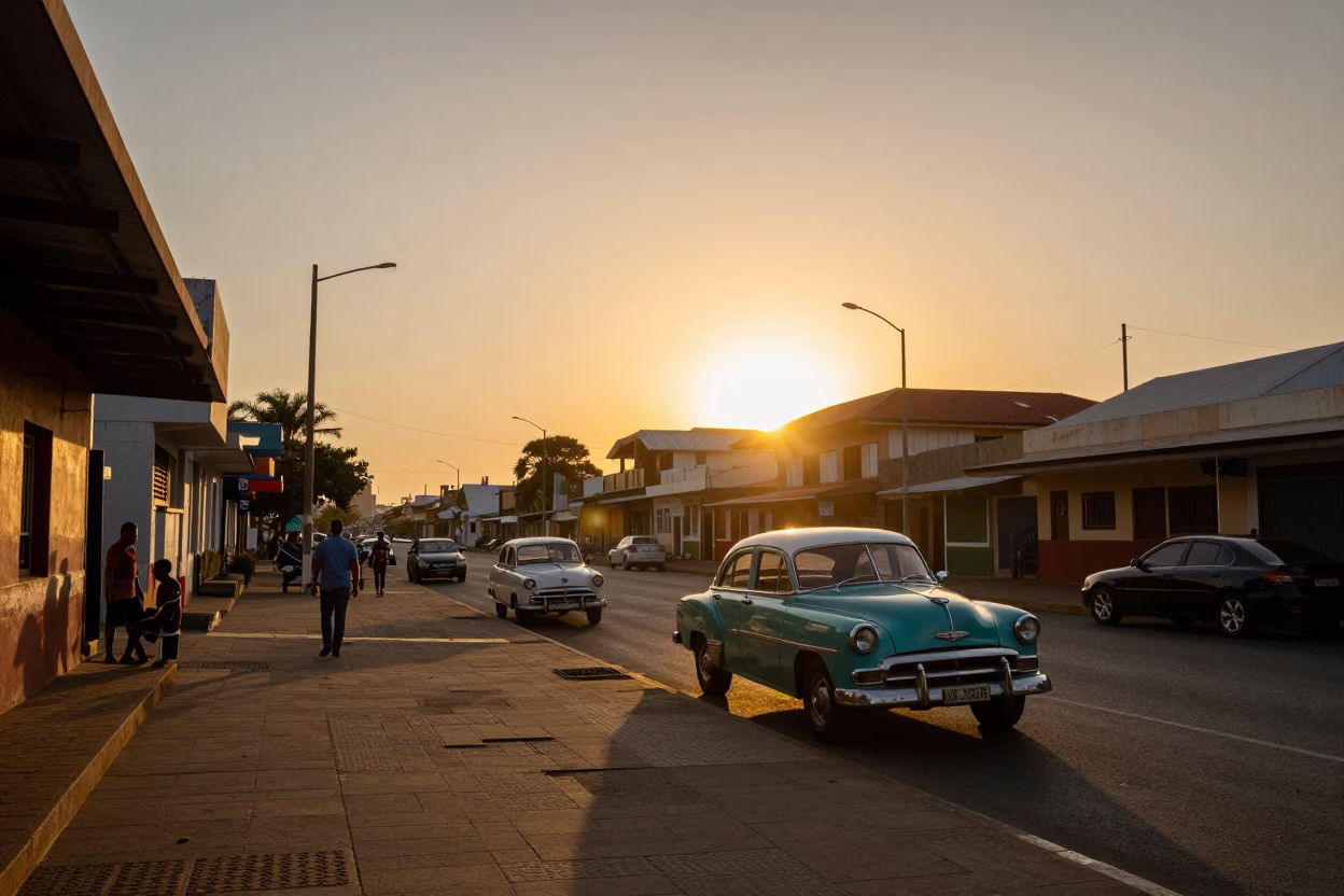 Sunset Street Scene in Durban South Africa with Vintage 1950s Style and Local Activity in in Durban, South Africa