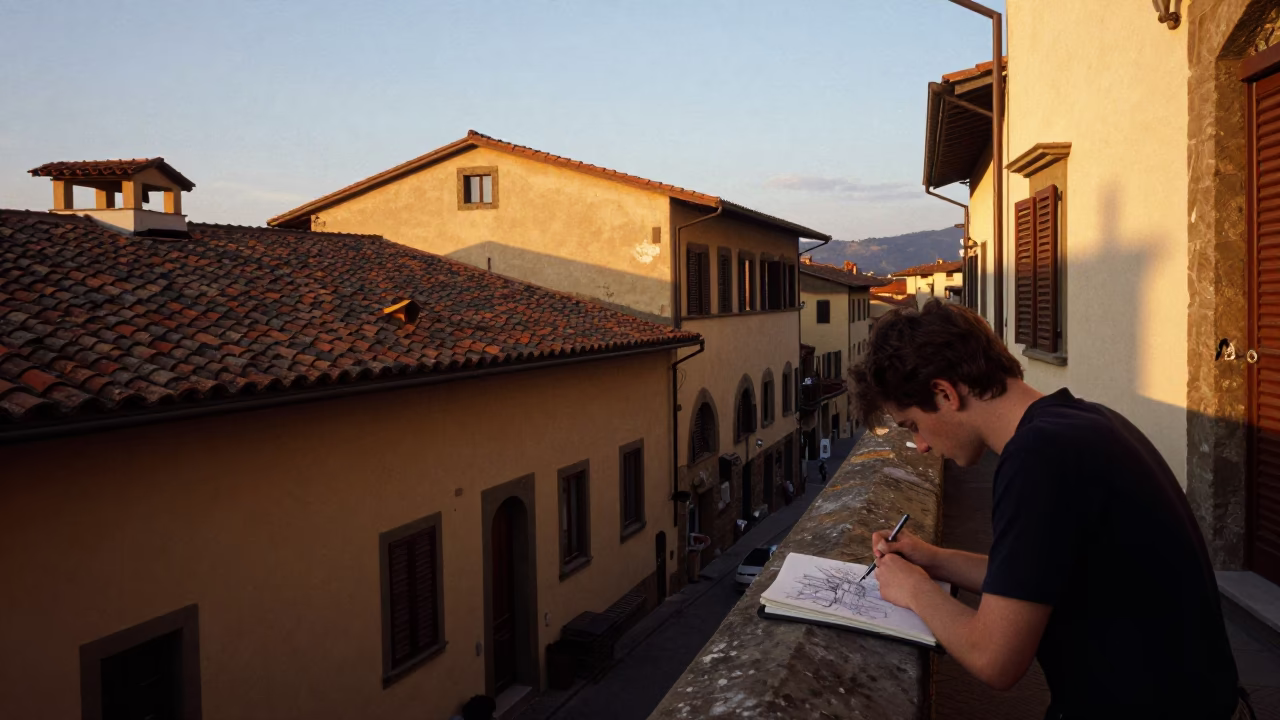 Sunset Street Scene in Florence Italy with Traditional Architecture and Daily Life in in Florence, Italy