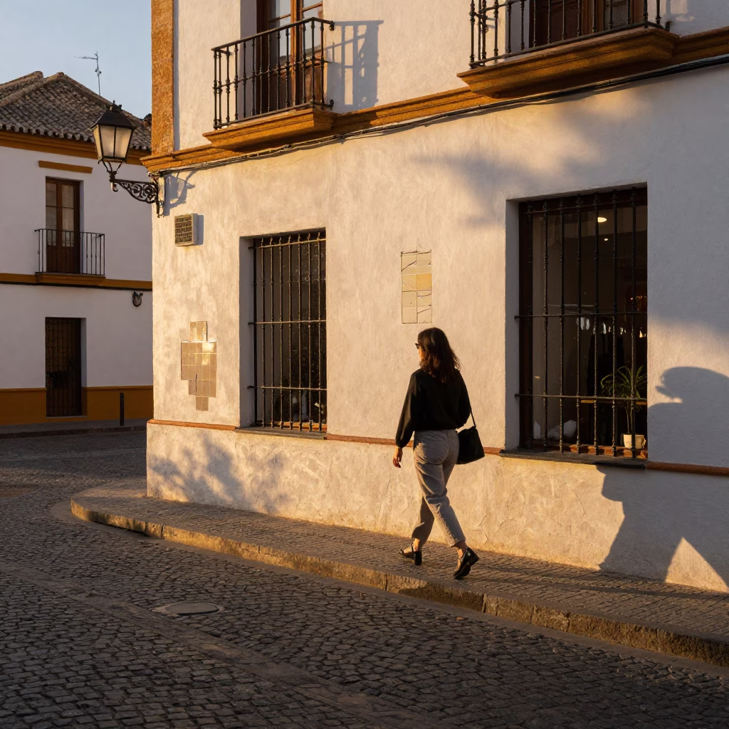 Sunset Street Scene in Granada Spain with Tile Scratches and Local Architecture in in Granada, Spain