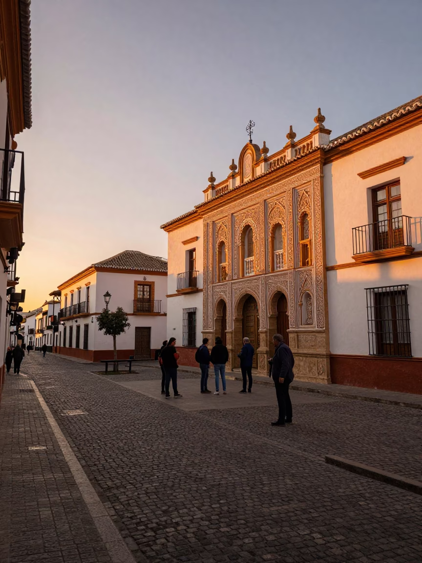 Sunset Street Scene in Granada Spain with Traditional Architecture and Local Life in in Granada, Spain