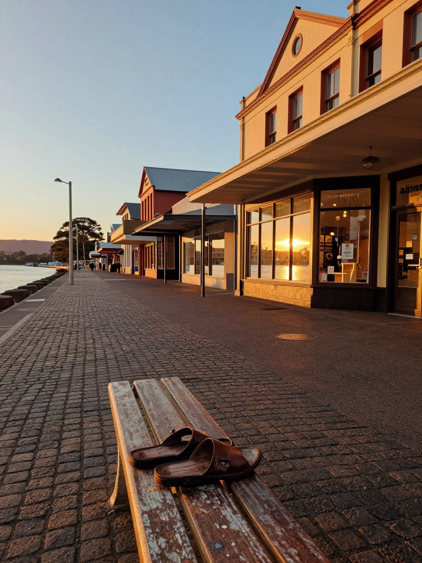 Sunset Street Scene in Hobart Tasmania Australia with Vintage 1980s Atmosphere in in Hobart, Tasmania, Australia