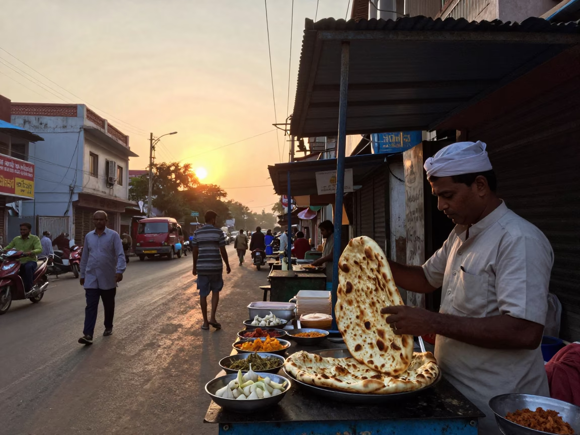 Sunset Street Scene in Hyderabad India with Traditional Food and Daily Life in in Hyderabad, India