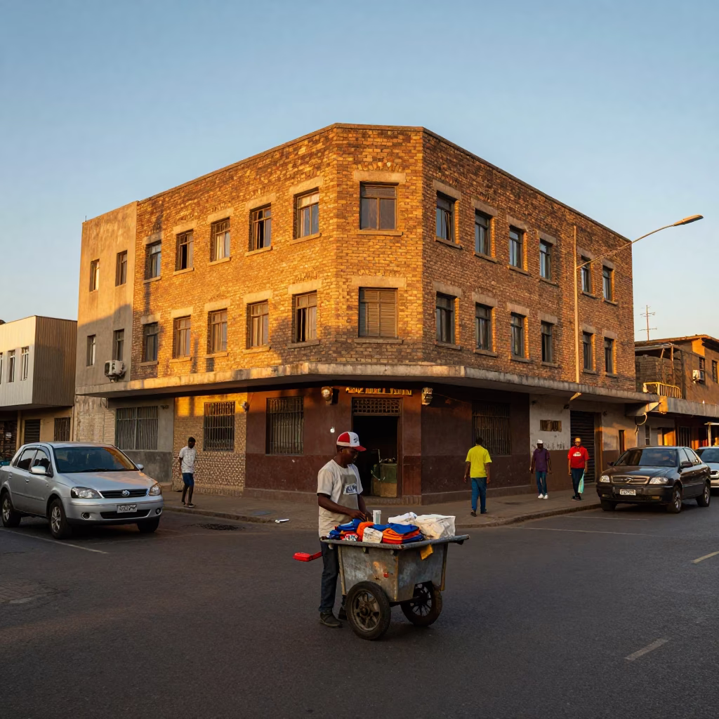 Sunset Street Scene in Johannesburg South Africa with Local Vendor and Daily Life in in Johannesburg, South Africa