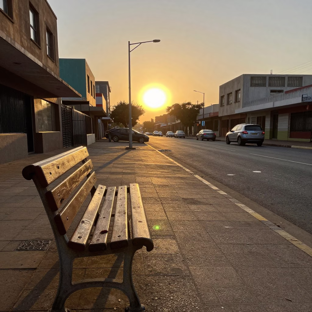 Sunset Street Scene in Johannesburg with Paint Flecks and Vintage Cup in in Johannesburg, South Africa
