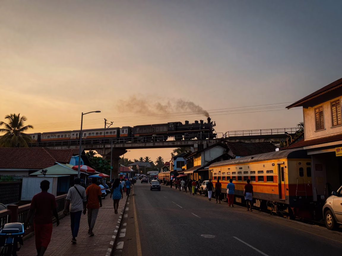 Sunset Street Scene in Kochi India with Railway Viaduct and Local Life in in Kochi, India