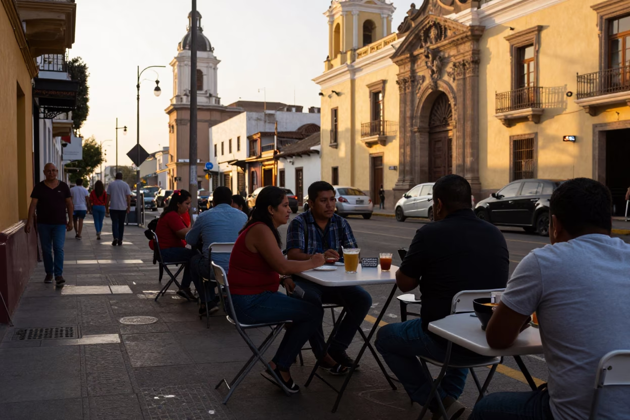 Sunset Street Scene in Lima Peru with Folding Tables and Latch Details in in Lima, Peru