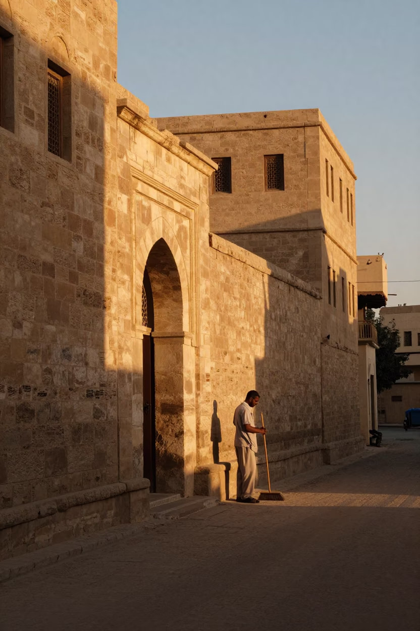 Sunset Street Scene in Luxor Egypt with Stone Building and Local Life in in Luxor, Egypt