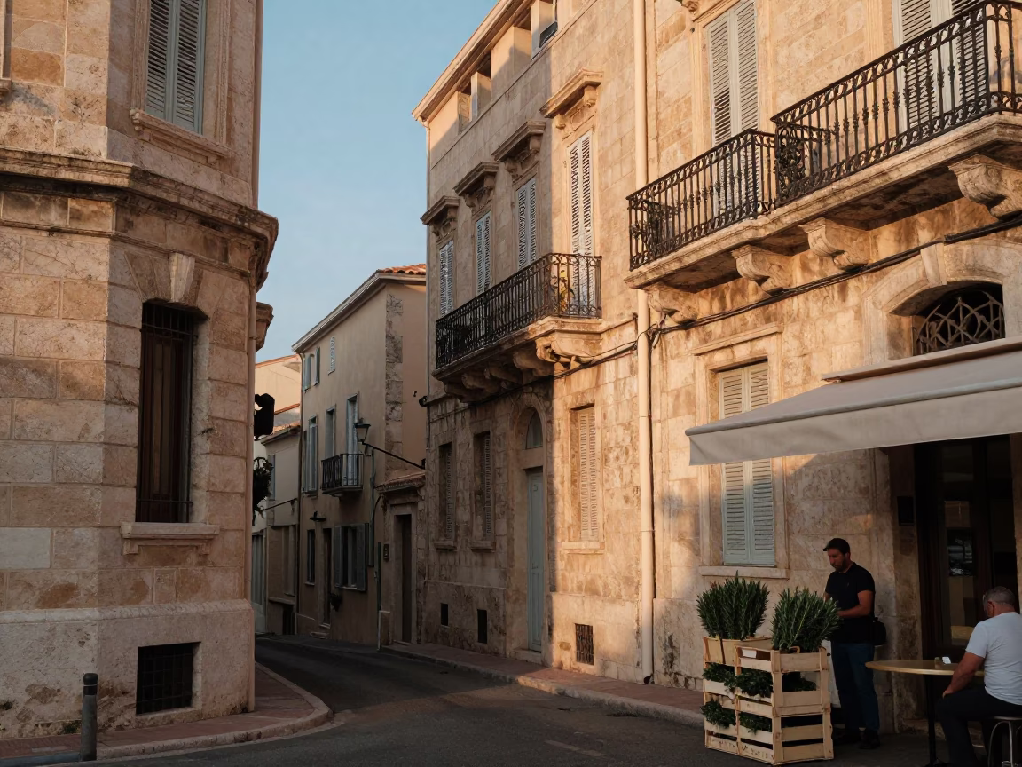 Sunset Street Scene in Marseille France with Rosemary Sprigs and Old Stone Architecture in in Marseille, France