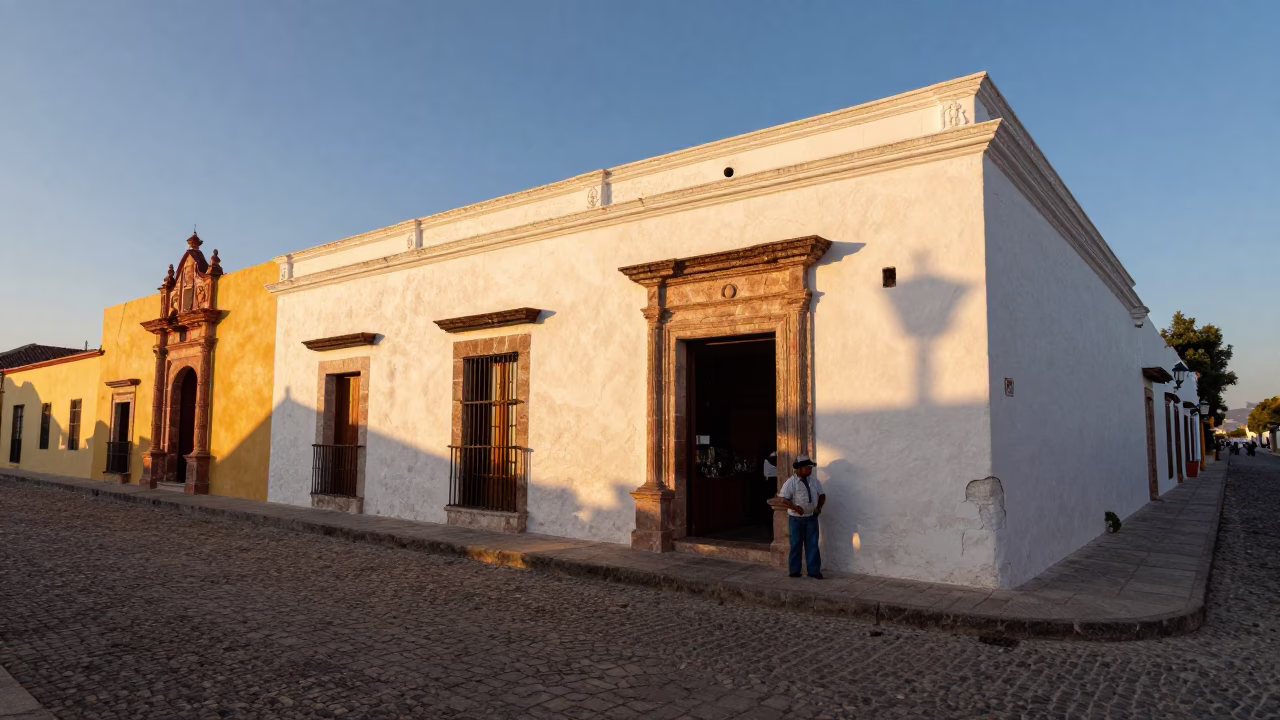 Sunset Street Scene in Merida Mexico with Traditional Architecture and Local Life in in Merida, Mexico