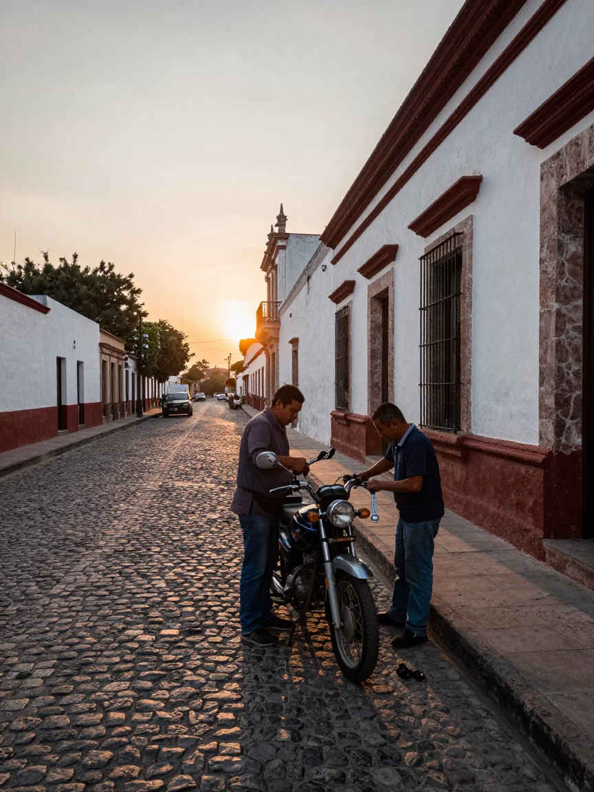 Sunset Street Scene in Merida Mexico with Wrench and Local Details in in Merida, Mexico