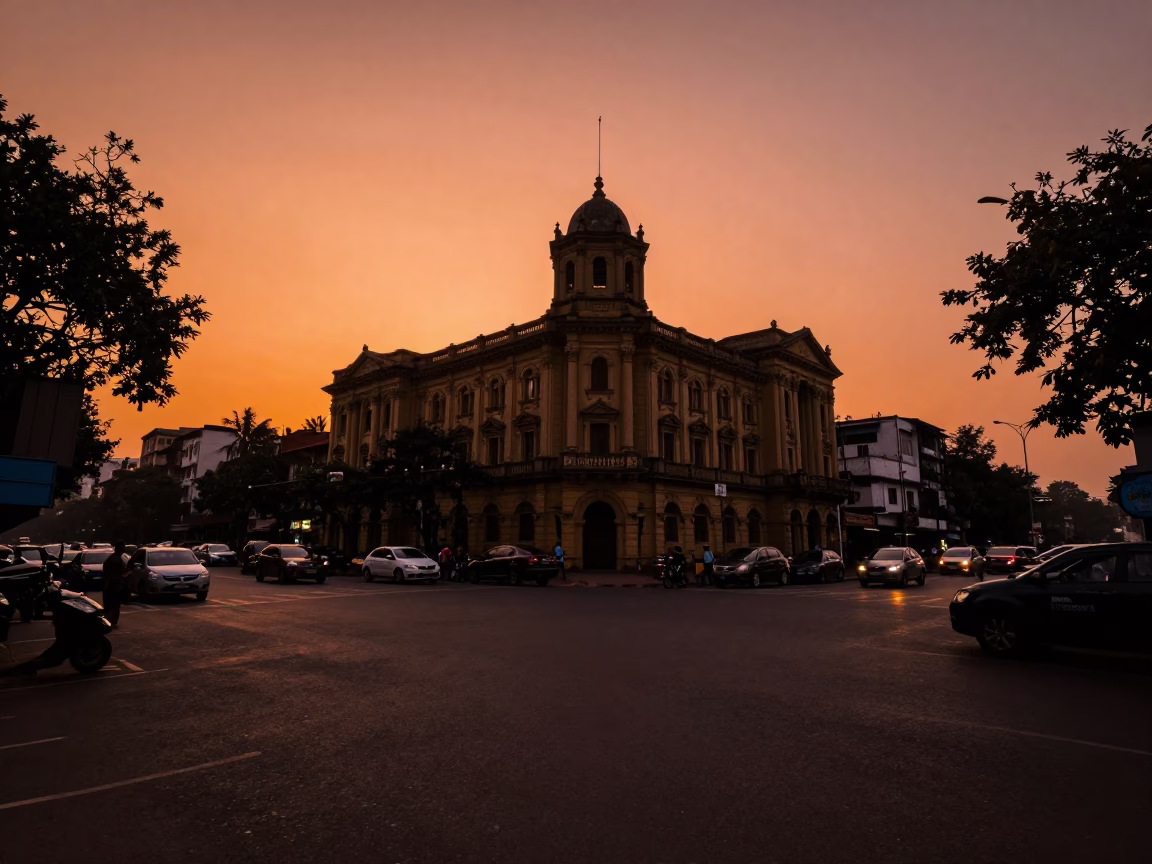 Sunset Street Scene in Mumbai India with Bell and Apricots in in Mumbai, India