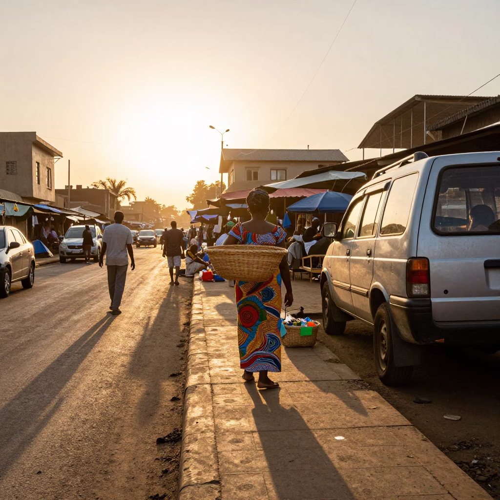 Sunset Street Scene in Nairobi Kenya with Local Market Activity and Everyday Objects in in Nairobi, Kenya
