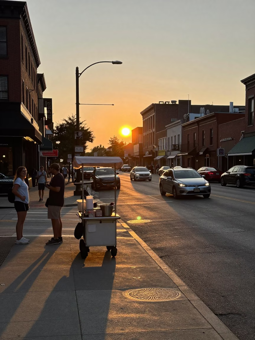 Sunset Street Scene in Nashville Tennessee with Food and Urban Details in in Nashville, Tennessee, United States