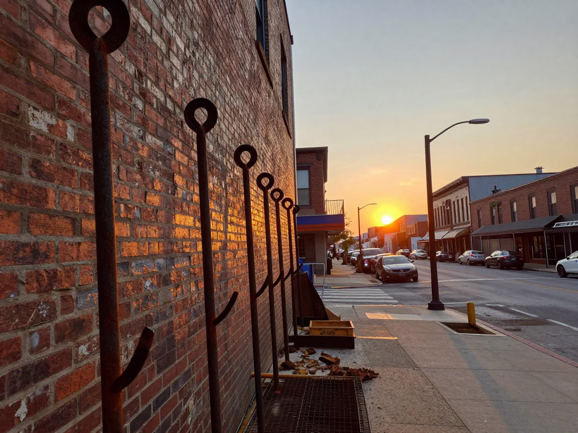 Sunset Street Scene in Nashville Tennessee with Iron Hooks and Construction in in Nashville, Tennessee, United States