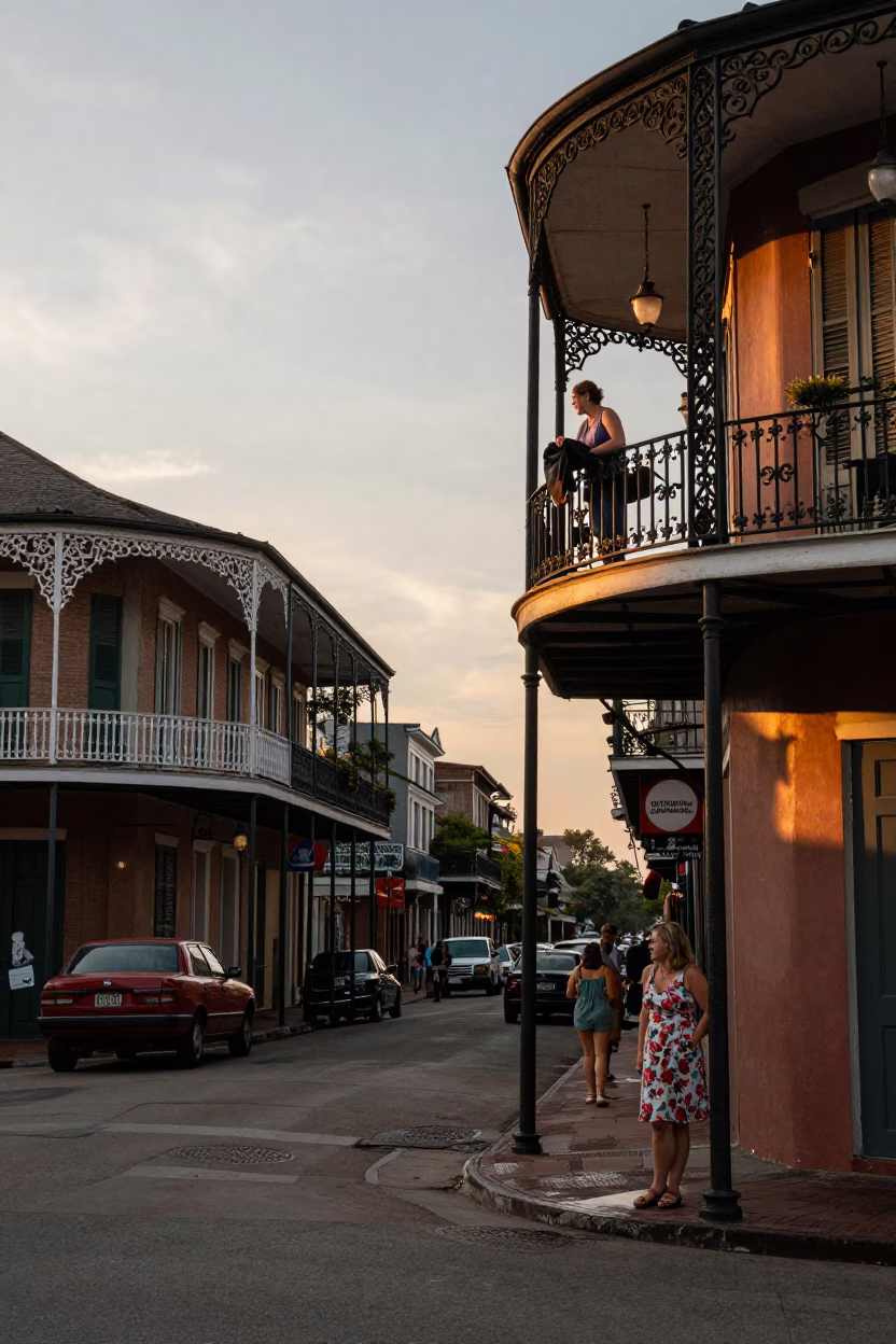 Sunset Street Scene in New Orleans Louisiana with Vintage Details and Local Charm in in New Orleans, Louisiana, United States