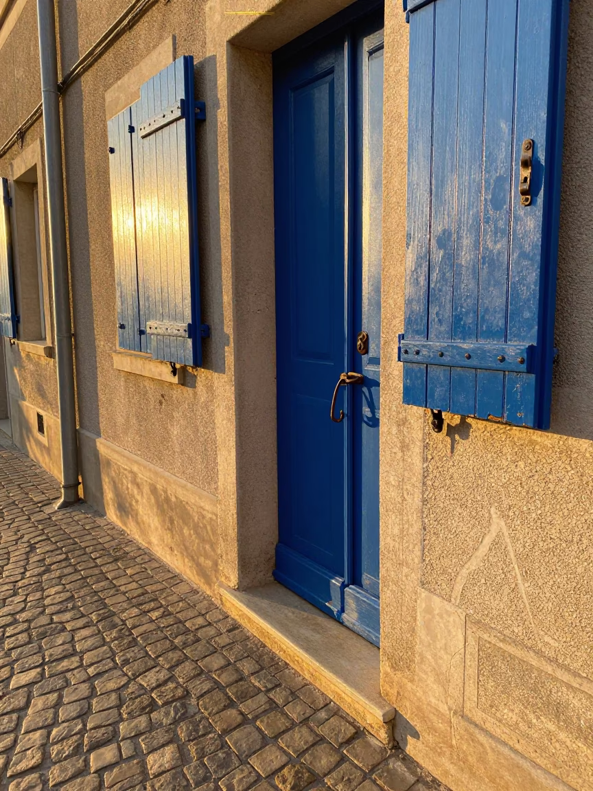 Sunset Street Scene in Nice France with Iron Deadbolt Detail in in Nice, France