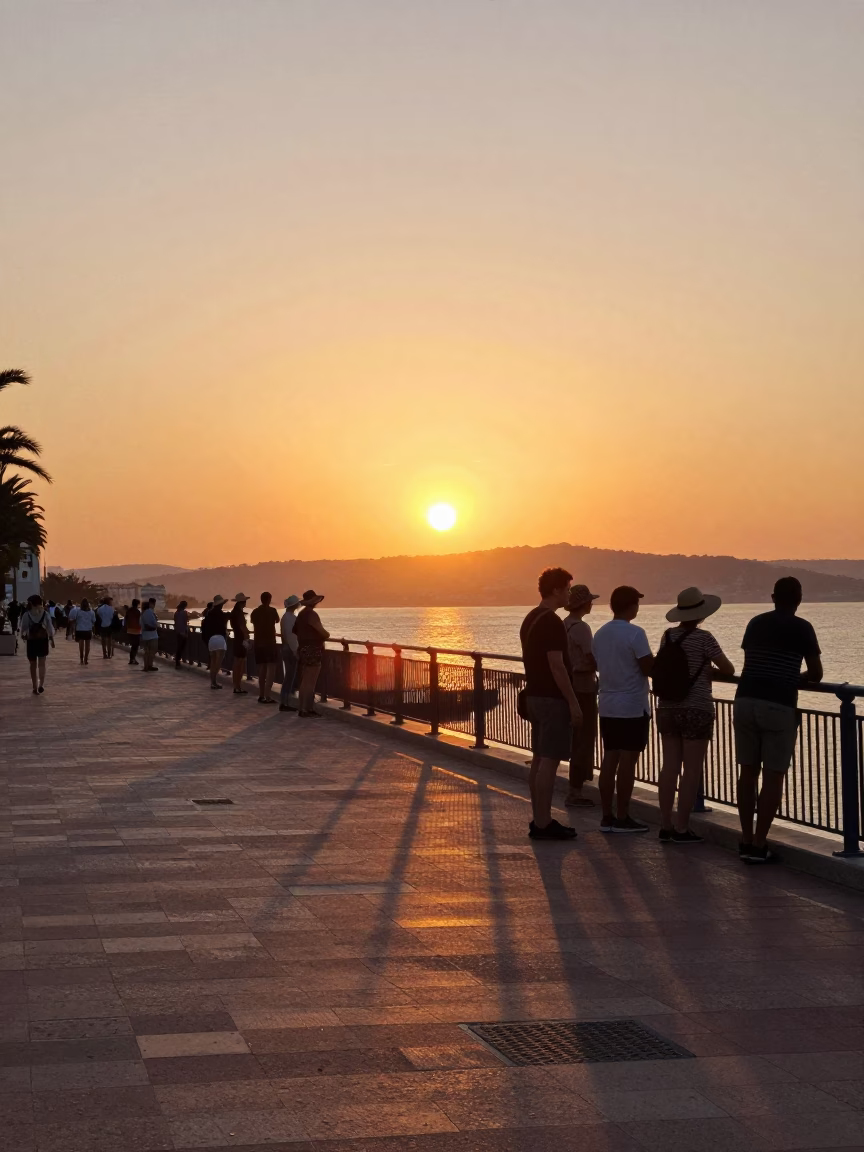 Sunset Street Scene in Nice France with Sun Hats and Urban Architecture in in Nice, France