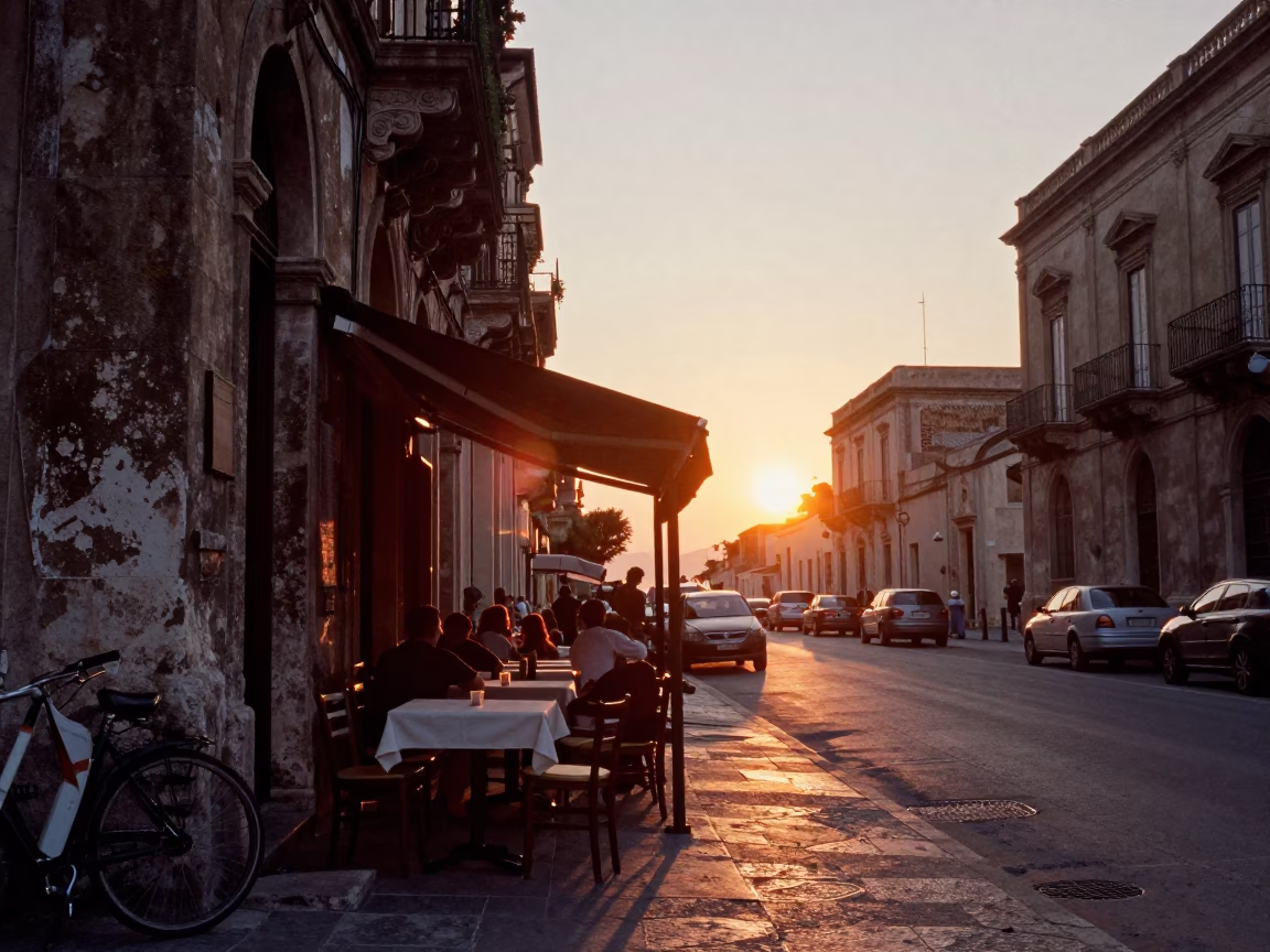 Sunset Street Scene in Palermo Italy with Local Dining and Daily Life in in Palermo, Italy