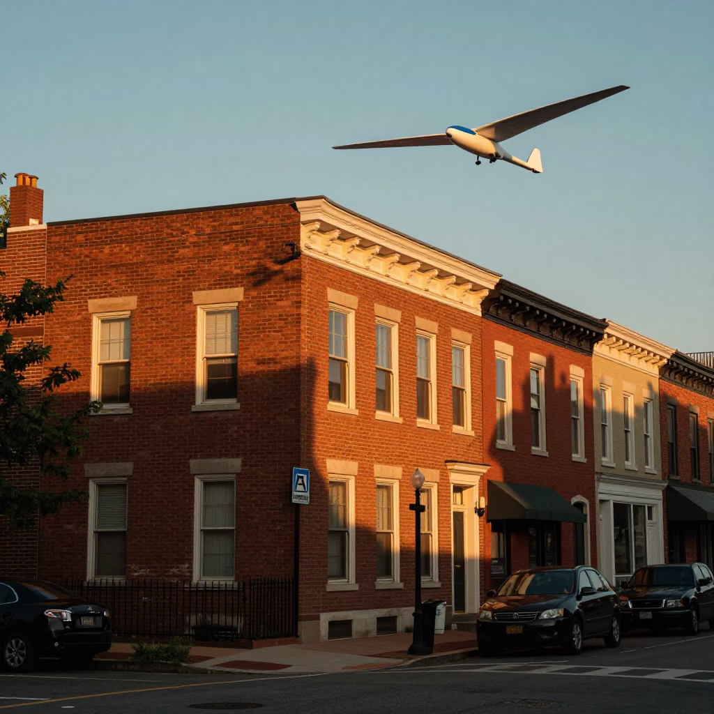 Sunset Street Scene in Philadelphia Pennsylvania with Glider and Urban Elements in in Philadelphia, Pennsylvania, United States