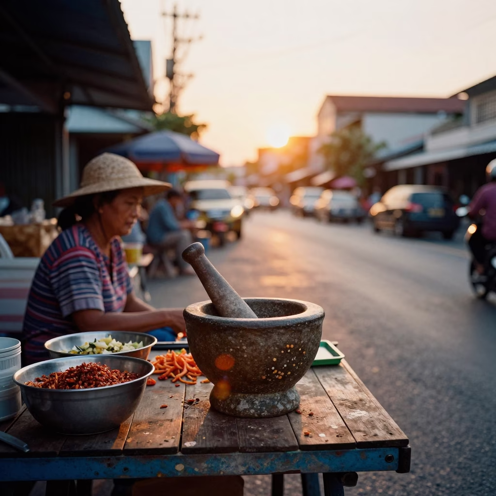 Sunset Street Scene in Phuket Thailand with Local Vendor and Daily Essentials in in Phuket, Thailand