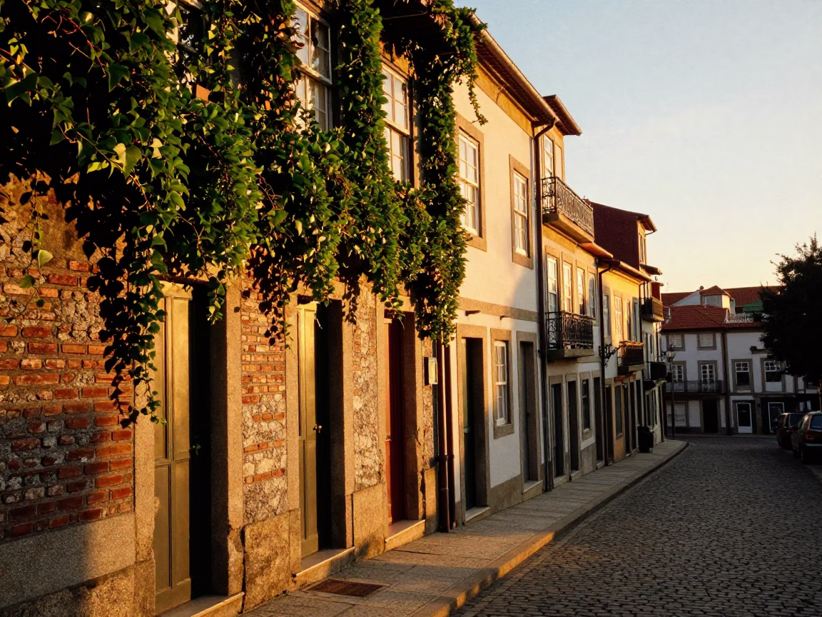 Sunset Street Scene in Porto Portugal with Ivy Vines and Local Life in in Porto, Portugal
