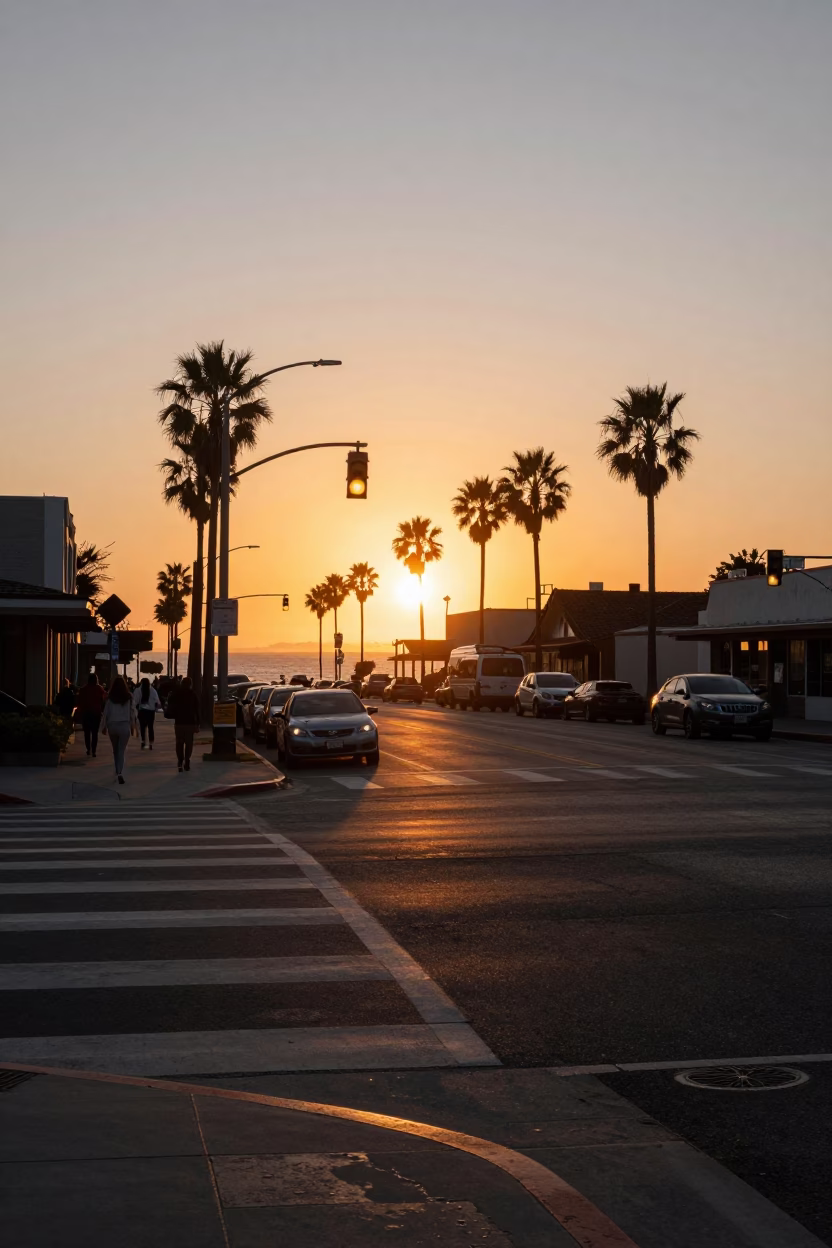 Sunset Street Scene in San Diego with Turnbuckle and Coastal Light in in San Diego, California, United States