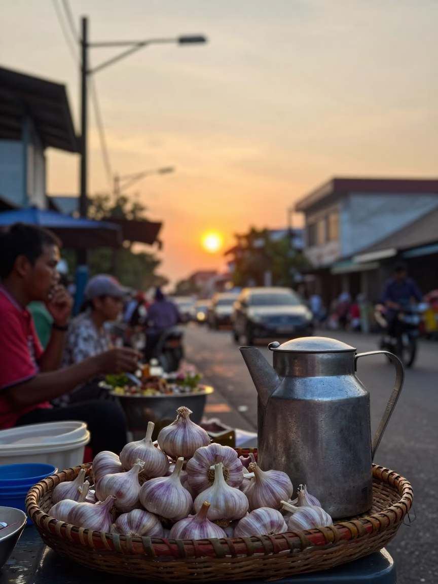 Sunset Street Scene in Surabaya Indonesia with Traditional Food and Daily Life in in Surabaya, Indonesia