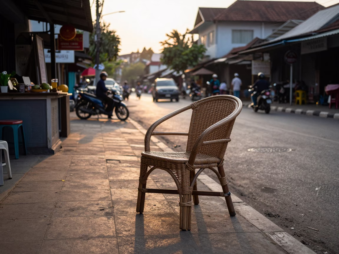 Sunset Street Scene in Yogyakarta Indonesia with Rattan Chair and Local Life in in Yogyakarta, Indonesia