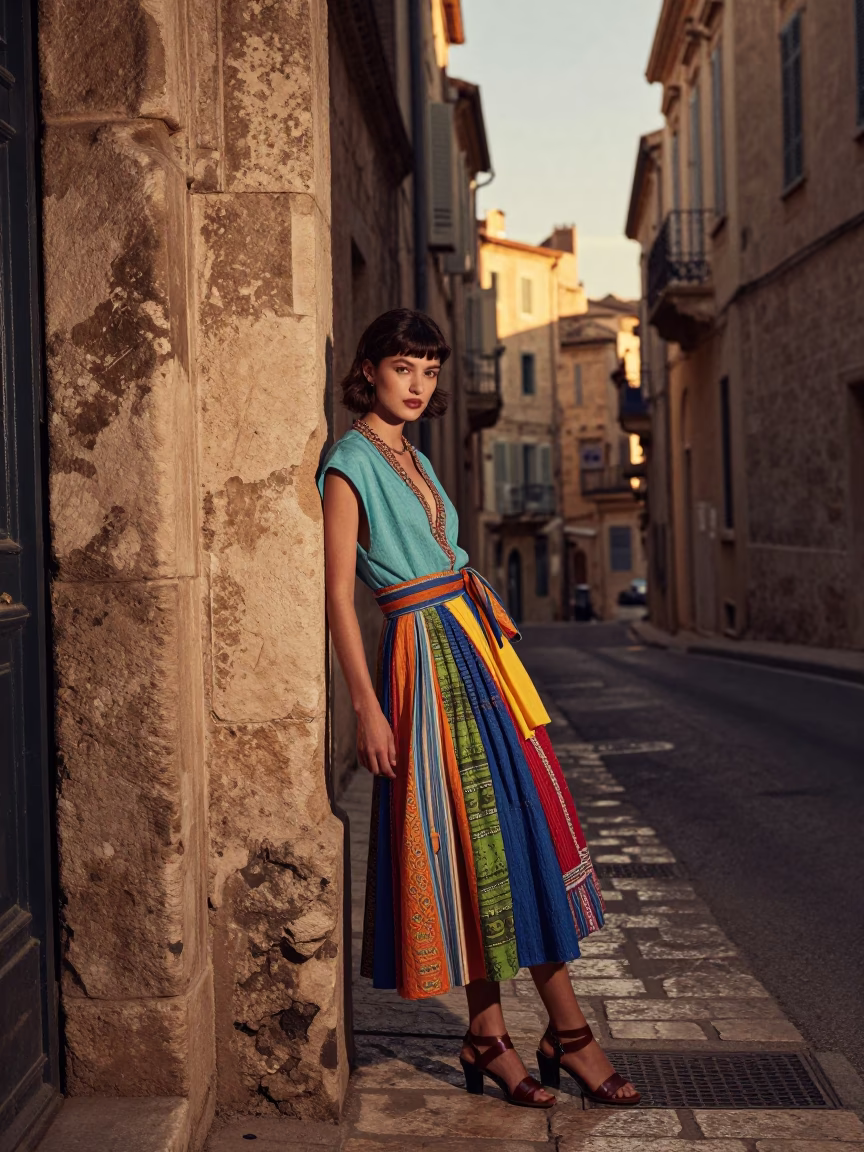 Sunset Street Style in Marseille France with Vintage Fashion and Urban Textures in in Marseille, France