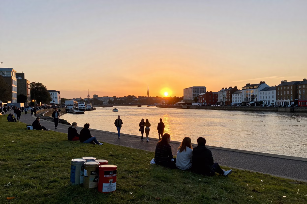 Sunset Stroll Along Bristol Harbourside with Storage Tins and Beach Towels in in Bristol, United Kingdom