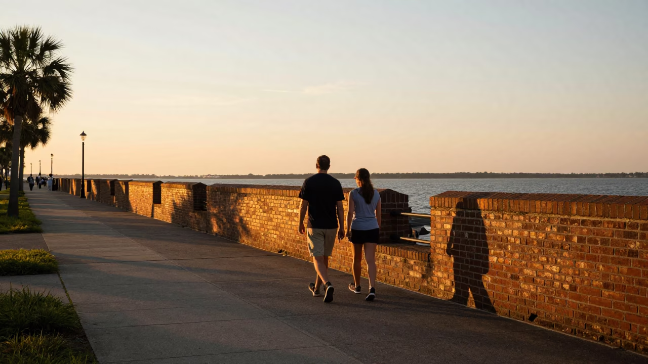 Sunset Stroll in Charleston at Sunset Light in in Charleston, South Carolina, United States