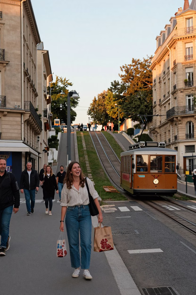 Sunset Stroll in Paris with Pomegranate and Funicular Hill View in in Paris, France
