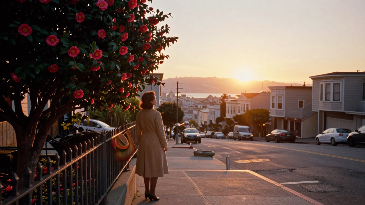 Sunset Stroll in San Francisco with Camellia Bush and Vietnamese Coffee in in San Francisco, California, United States