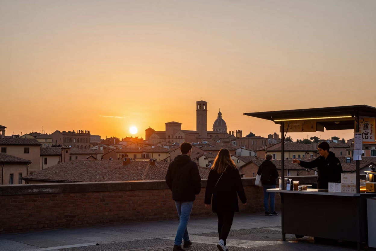 Sunset Stroll Through Bologna Italy with Street Food and Historic Architecture in in Bologna, Italy