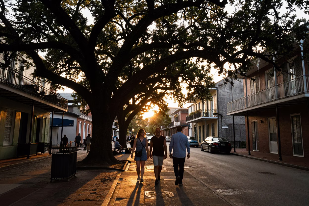 Sunset Stroll Through French Quarter With Tree and Kite in in New Orleans, Louisiana, United States