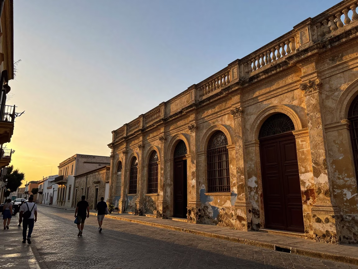 Sunset Stroll Through Palermo's Historic Center with Traditional Architecture and Evening Light in in Palermo, Italy