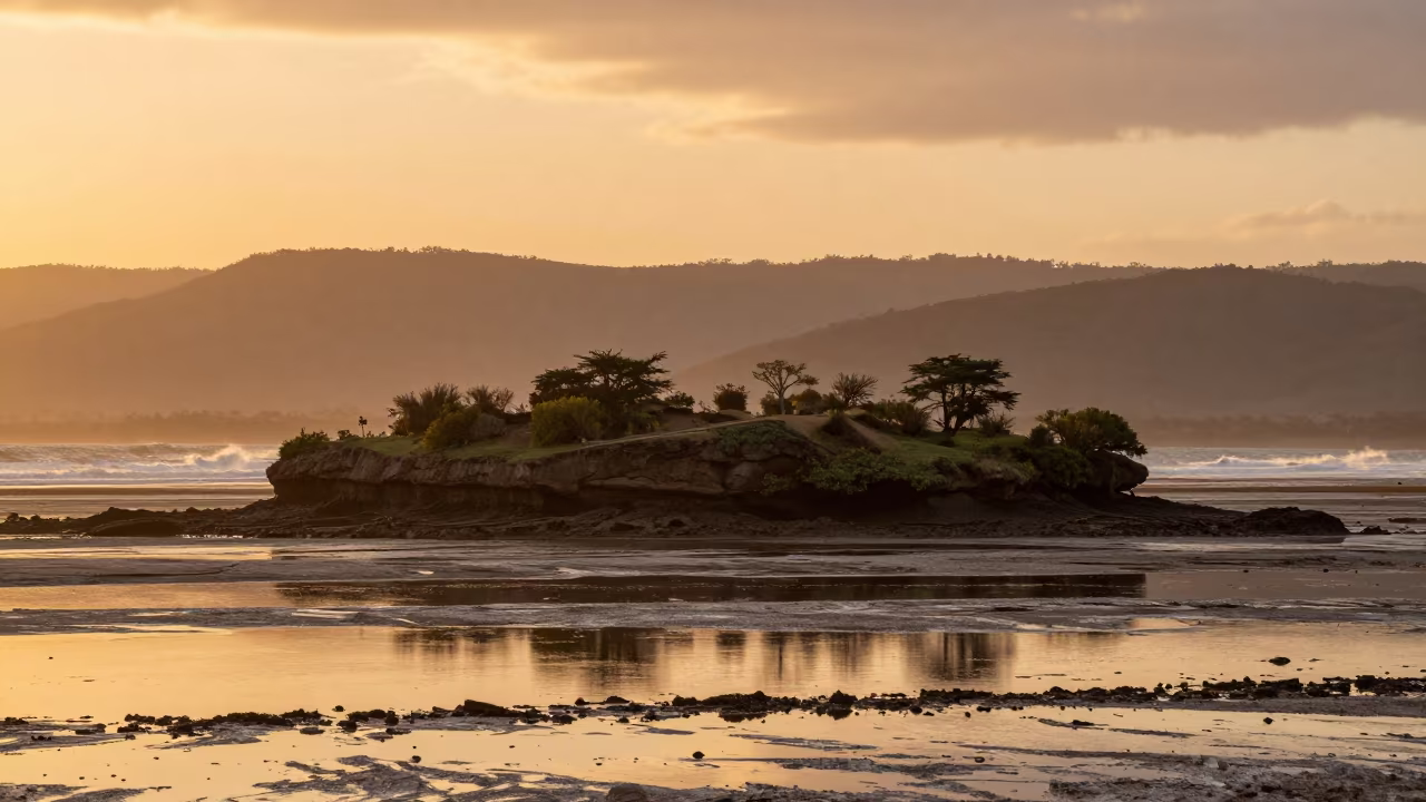 Sunset Tidal Island Kenya Foothills in from a ridge above layered foothills in Kenya
