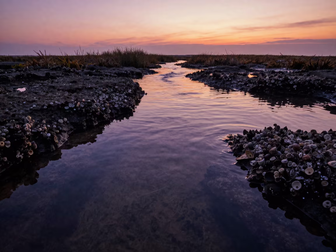 Sunset Tide Pool Barnacles Naples Seagrass in along a seagrass channel near the coast in Sanita, Naples