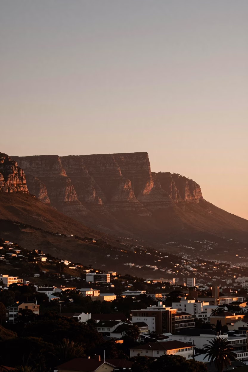 Sunset View at Copper-toned Light Before Dusk in Cape Town in in Cape Town, South Africa