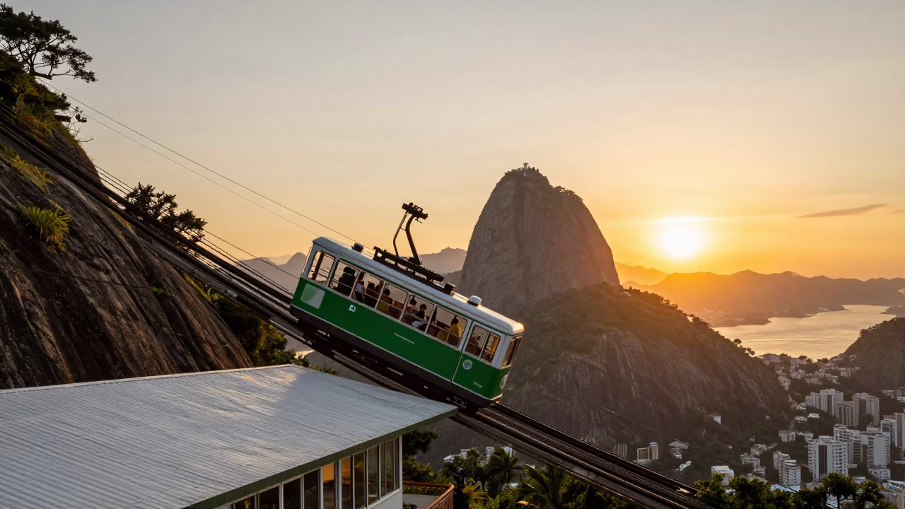 Sunset View from Sugarloaf Mountain Funicular in Rio de Janeiro Brazil in in Rio de Janeiro, Brazil