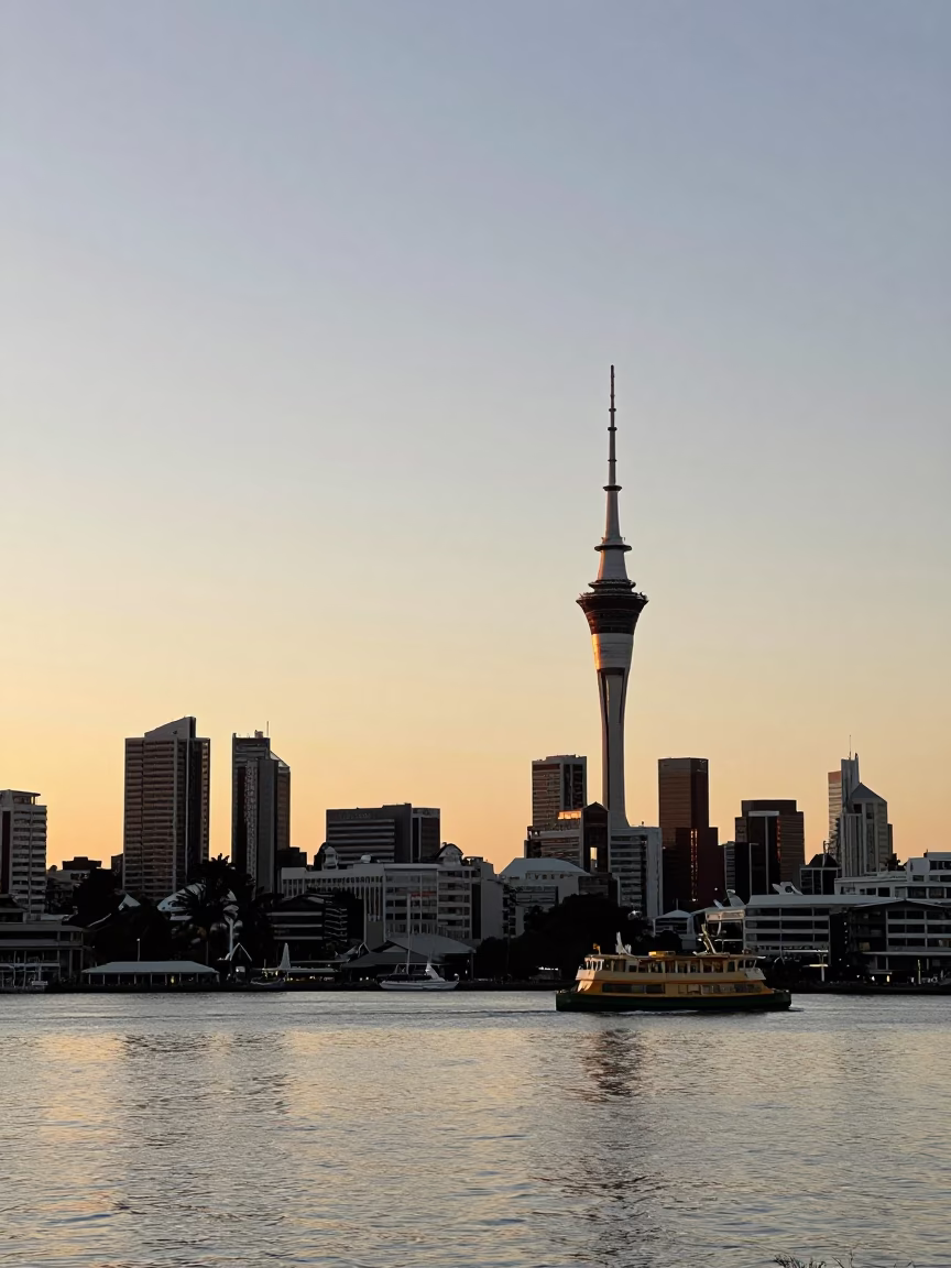 Sunset View in Auckland at Honeyed Evening Light in in Auckland, New Zealand
