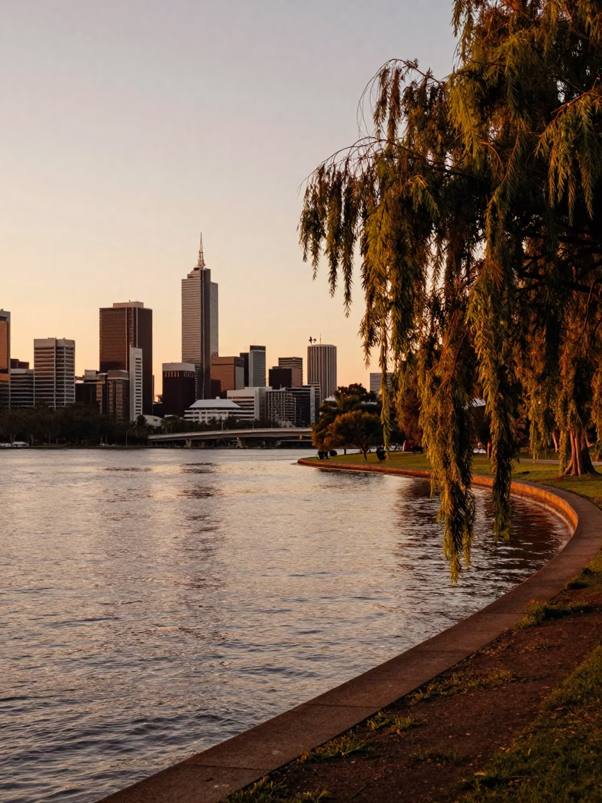 Sunset View in Perth at Honeyed Evening Light in in Perth, Western Australia, Australia