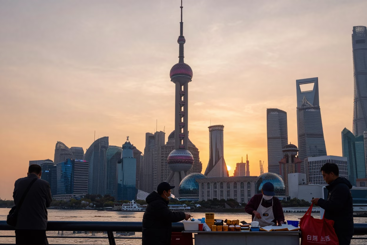 Sunset View in Shanghai at Sunset Light in in Shanghai, China