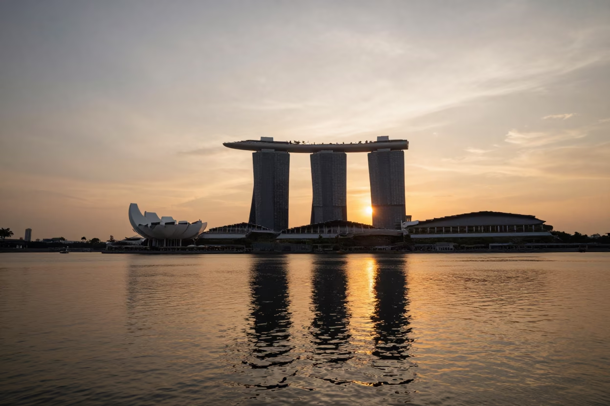 Sunset View in Singapore at As The Sun Drops Toward The Horizon in in Singapore, Singapore