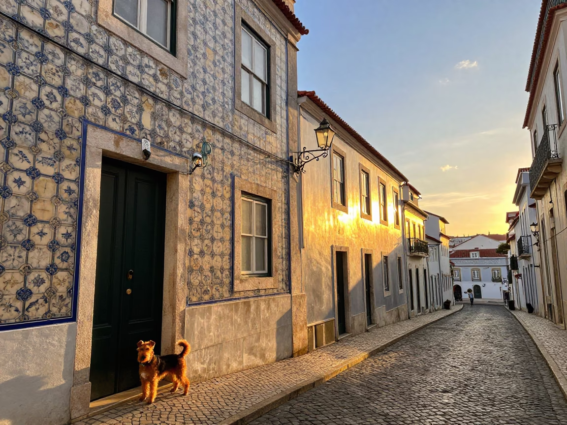 Sunset View of Lisbon Portugal Historic Neighborhood with Traditional Elements in in Lisbon, Portugal