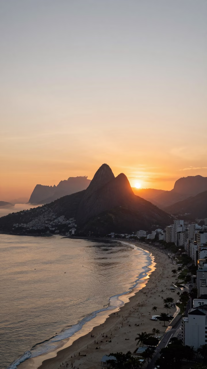 Sunset View of Sugarloaf Mountain and Copacabana Beach in Rio de Janeiro Brazil in in Rio de Janeiro, Brazil