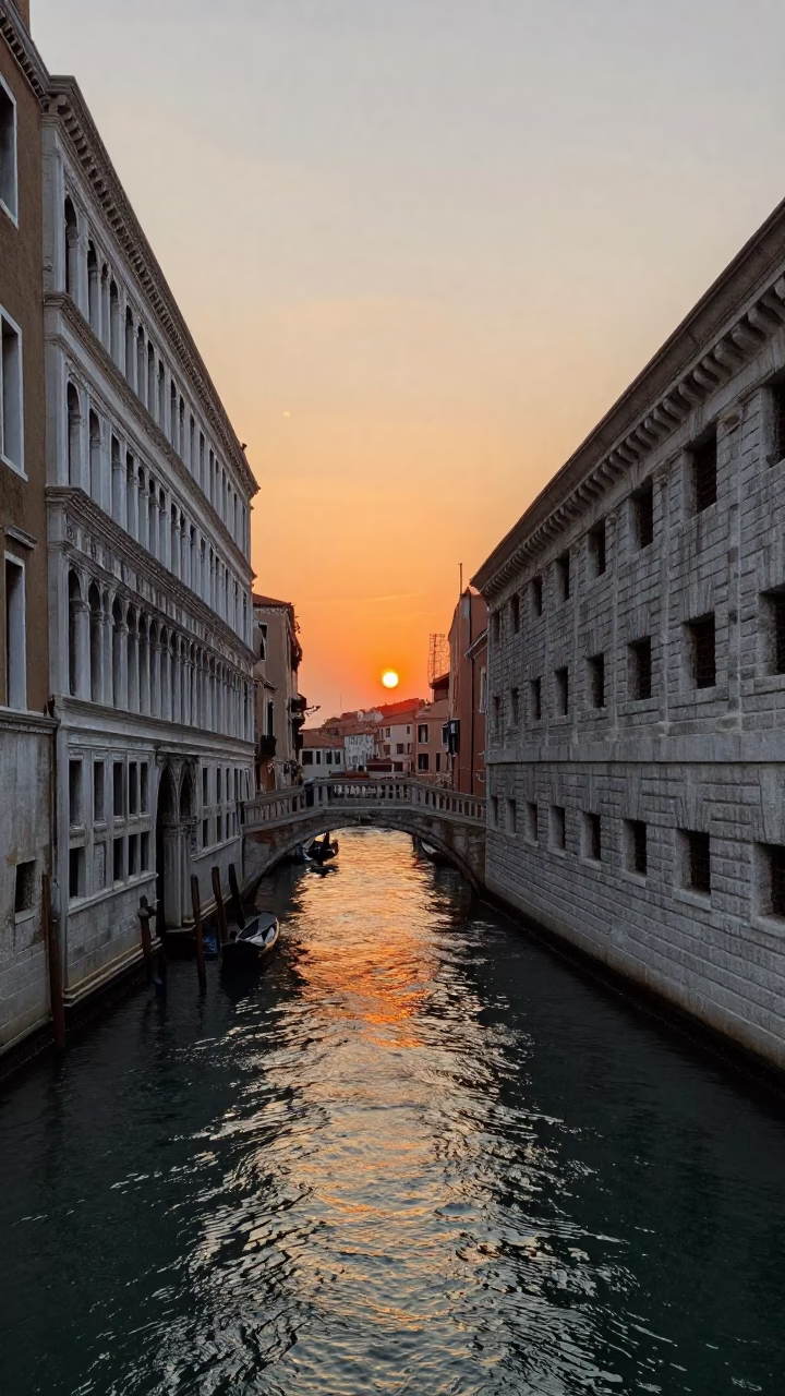 Sunset View of Venice Italy Canals and Historic Architecture in in Venice, Italy