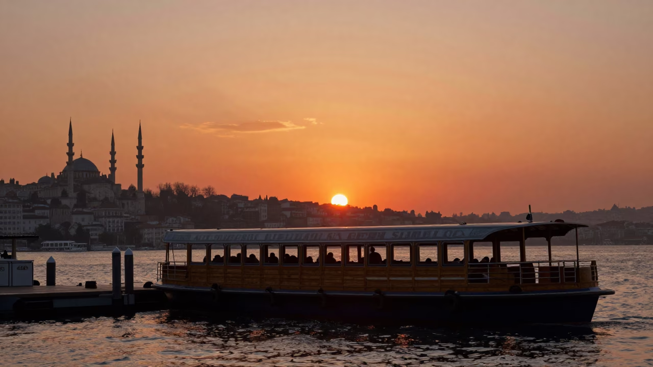 Sunset Water Taxi at Floating Dock in Istanbul Turkey in in Istanbul, Turkey
